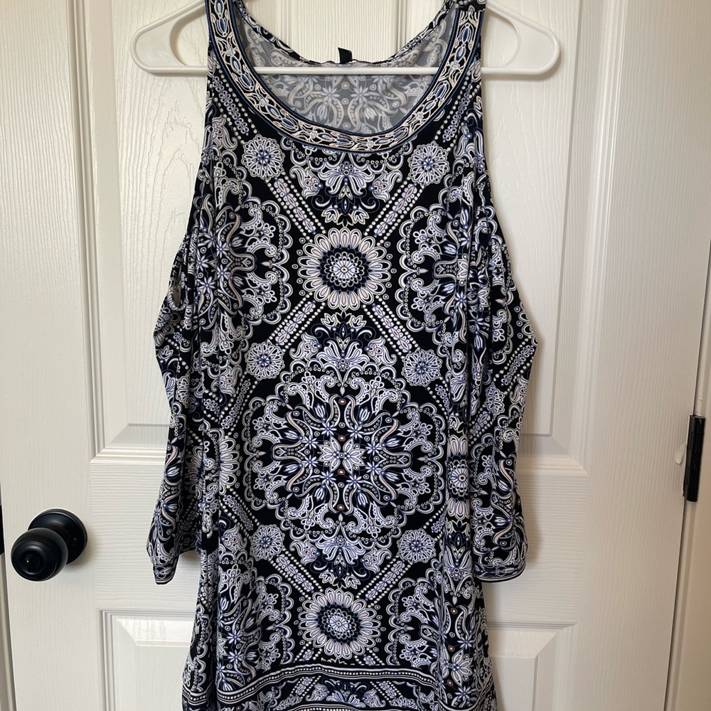 Elegant Black, White, and Blue Patterned Women's Top